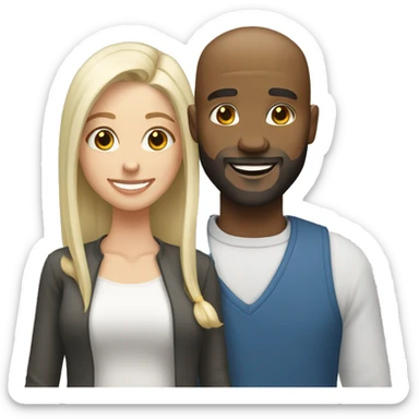 bald black man smiling with beard and white girl with platinum blonde hair  sticker