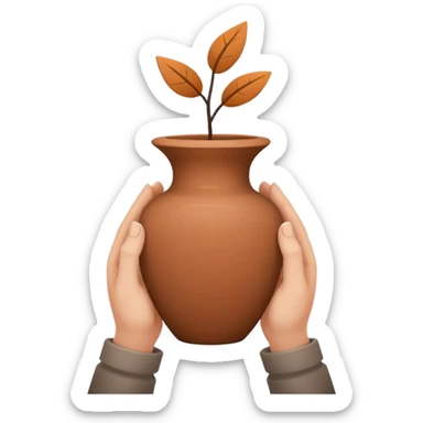 Minimalistic flat vector icon, iOS style, thin black contour on white background. Hands shaping a small clay vase. Clean, no text, no shadow sticker