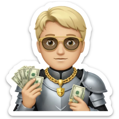 Knight with gold chain dark glasses money sticker