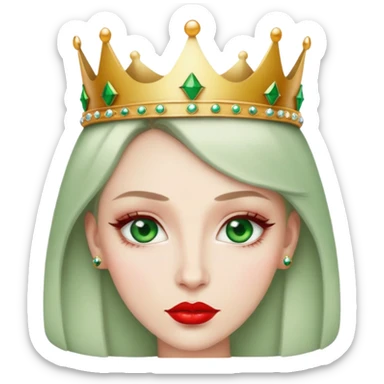 Wearing a crown with green eyes and lips sticker