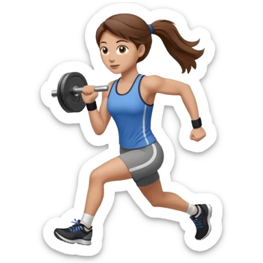 one women running and lifting weights. brown hair, light skin, hazel eyes. sticker