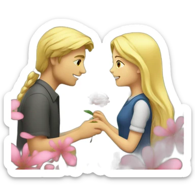 A blonde girl gives a flower to a man  sticker