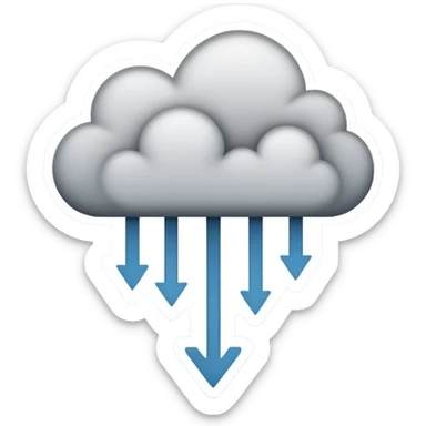 Abstract minimalist emoji showing a downward fading arrow dissolving into mist, with scattered broken lines and a heavy low-hanging cloud form above, symbolising a discipline slump and loss of structure. Muted tones, soft gradients, flat vector icon, transparent background. sticker