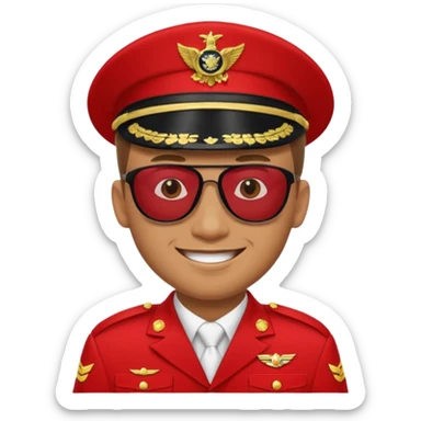 Smiling military man with sunglasses in red uniform sticker