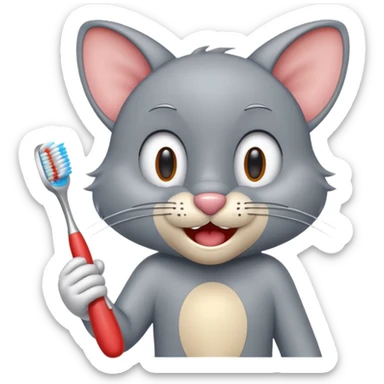 Creat an emoji for Tom or jerry holding toothbrush sticker