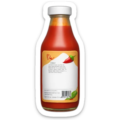 Bottle of hot sauce with a label that has no text and no image other than a red chile sticker