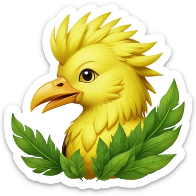 Chocobo eating gysahl greens, yellow bird munching on green leaves sticker