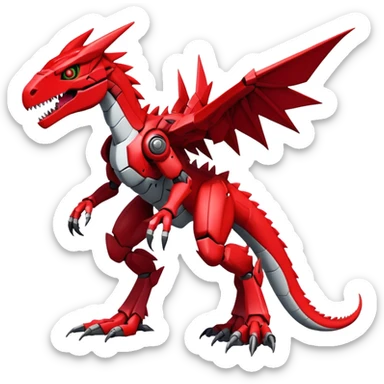  Cool Edgy Futuristic Red Digimon-Fakemon-Guilmon-Velociraptor-Dragon-Mecha full body sticker
