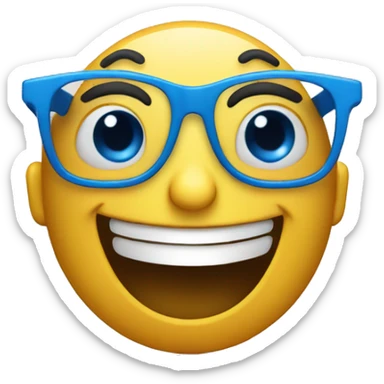 An emoji which has bue eyes and wears blue glasses and is laughing  sticker