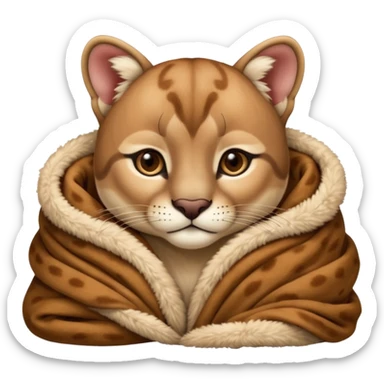 Cozy puma cougar cub in blanket sticker