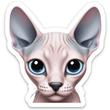 grey and pink sphynx cat with blue eyes and black nose sticker