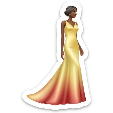 Realistic isolated long slim pastel color:#EEEE00 formal party satin dress with gradient shiny sparkling to color:#990000 sticker