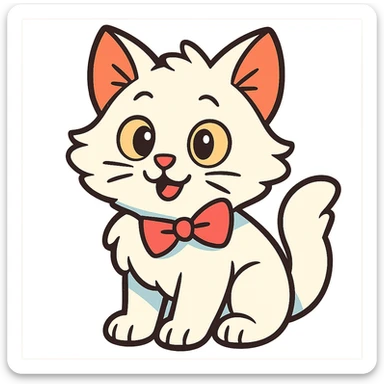 cute fluffy white kitten with a light pink bow, more expressive sticker