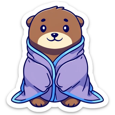 otter cozy in blanket sticker