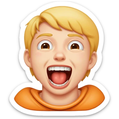 a person choking themself as a joke and laughing  sticker