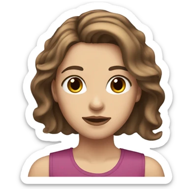 a white girl with shoulder length brown hair, brown eyes, small rosy lips sticker