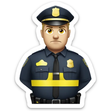 Fat white cop holding crime scene tape sticker