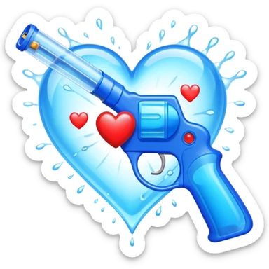 Water gun shooting through a heart made of handa sticker
