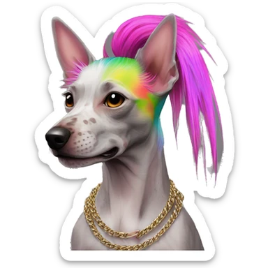 Punk Chinese crested dog neon rainbow hair gold chain punk piercings tattoos punk ear piercings sticker