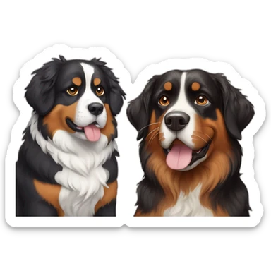 A Bernese dog next to A tortoiseshell cat without white sticker