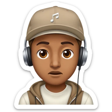 smelly poopy with a fitted cap listening to music sticker