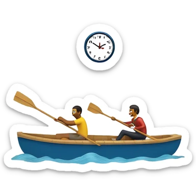 Two people rowing a boat. One person is big Ben the clock. The other person is a hot dog. ￼ sticker