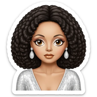 Diana Ross with dark brown hair, white sequin outfit sticker