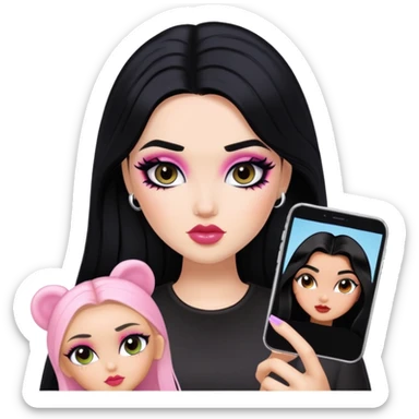 gothic style, black hair, pretty makeup, pretty bratz baddie sticker