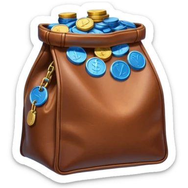 leather bag on top of blue coins stack sticker