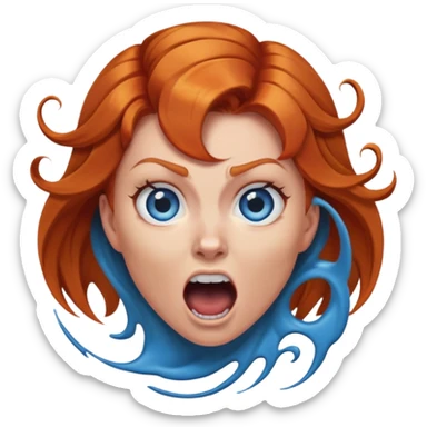 screaming female ginger hair blue eyes centre of face turning in to a black swirl sticker