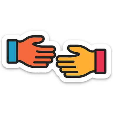 two hands reaching out to each other, colored icon, clear outlines, modern look sticker