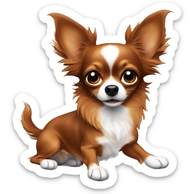 Long haired reddish brown chihuahua with white spots playing sticker