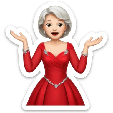Older woman – elegant gown, 50s, red dress, expressive singing pose sticker