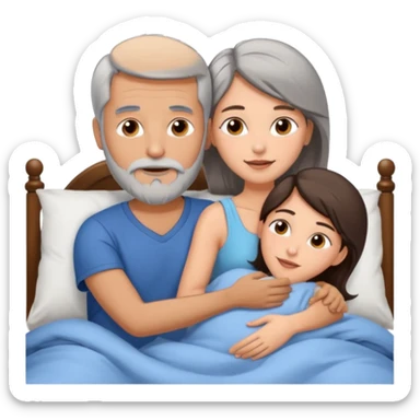 Man with grey hair and beard, and beautiful brunette woman in bed in spooning position  sticker