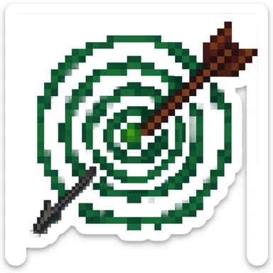 A target with navy rings and a vibrant green bullseye, with an arrow, pixel art style sticker