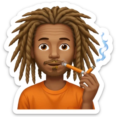 Brownskin man with long dreadlocks orange shirt smoking weed blunt in mouth sticker