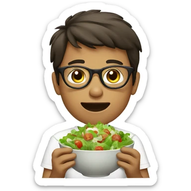 boy with glasses eats salad sticker