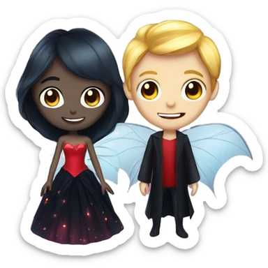 Fairy and vampire with sparkles around them sticker
