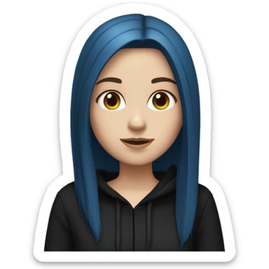 white girl with long straight dark blue hair wearing black hoodie sticker