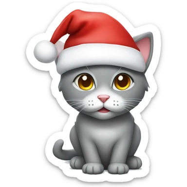 Grey cute Cat with Santa hat sticker