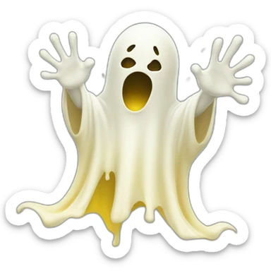 ghost emerging and ejectng a spray of yellowish white milky substance from lower torso in all directions sticker