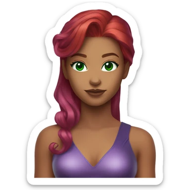 dc comics starfire red hair; purple silver outfit; jade green eyes sticker