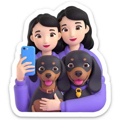 black hair asian girl taking selfie with black dachshund sticker