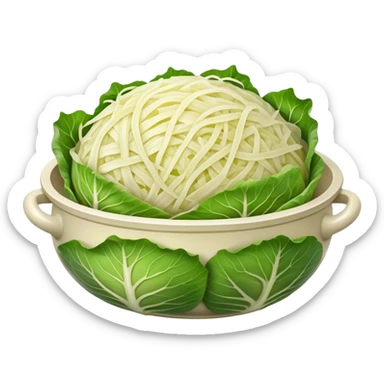 Cinematic Realistic Sauerkraut Dish Emoji, depicted as a tangy, fermented cabbage dish rendered with vibrant textures and natural, appetizing lighting. sticker