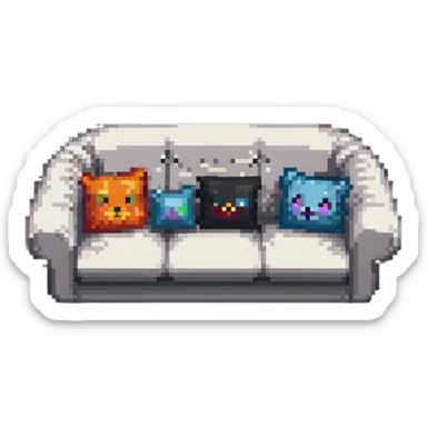 cozy sofa with pillows, inviting and plush sticker