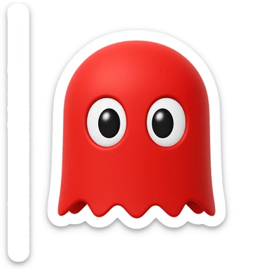 Edit the red Pac-Man ghost by removing its arms and any yellow details. Keep the design simple and iconic with big eyes. Maintain a transparent background. sticker