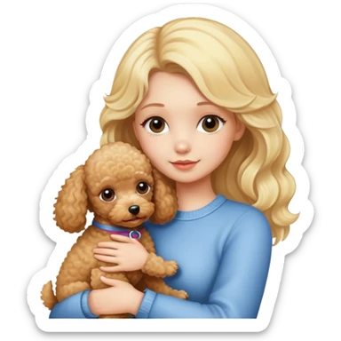Blonde girl hugging her toy poodle sticker