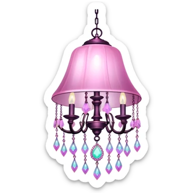 PInk iridescent Bell with chained hanging crystals LAMP with feathers CHANDELIER sticker