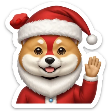 shiba inu wearing santa hat with grey beard like santa waving hi sticker
