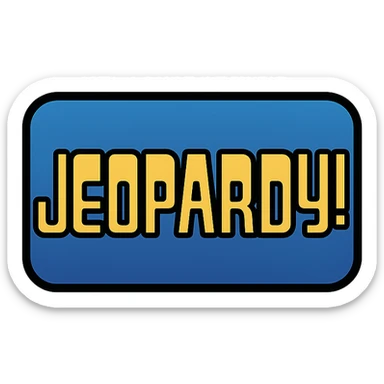 Jeopardy logo, classic TV game show look, blue gradient with gold accents, simple icon style sticker